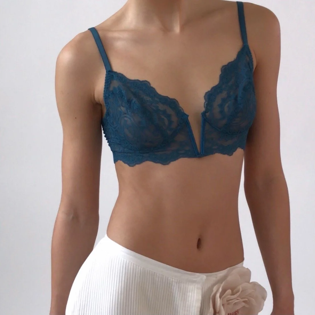 Vintage Teal Lace Deep V-Cut Bralette