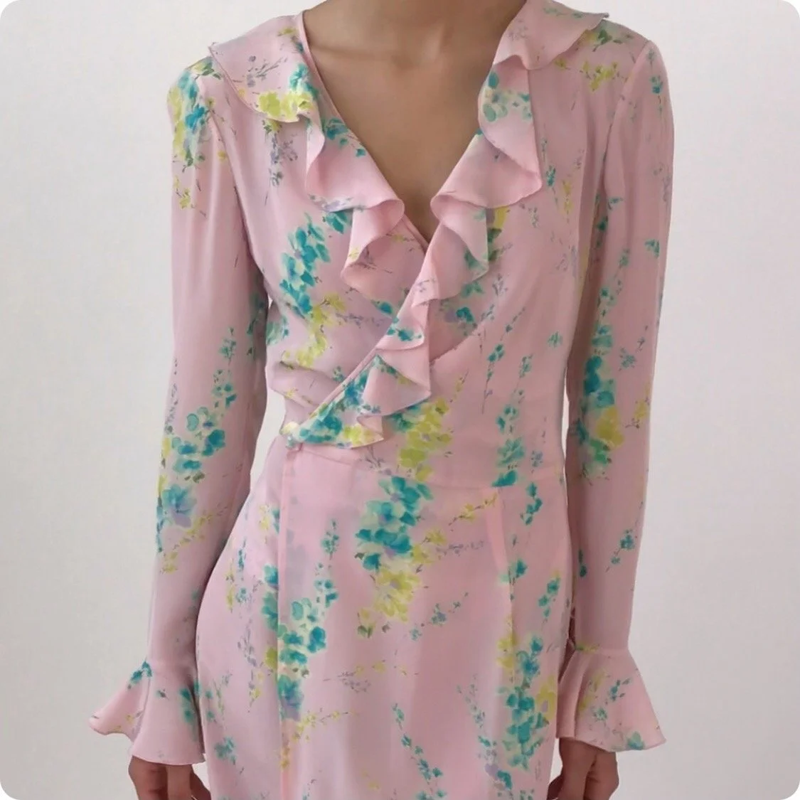 Vintage Emanuel Ungaro Parallèle Pink Floral Silk Ruffle Dress