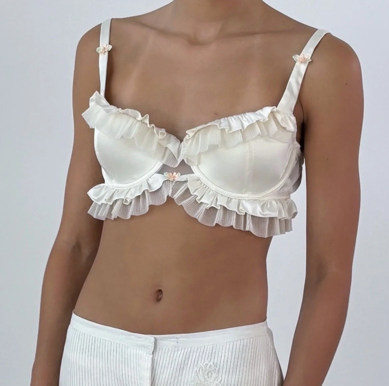 Vintage Cream Ruffled Bralette Top