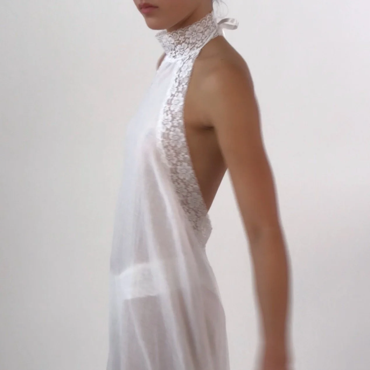 Vintage Milk White Cotton Lace Halter Dress