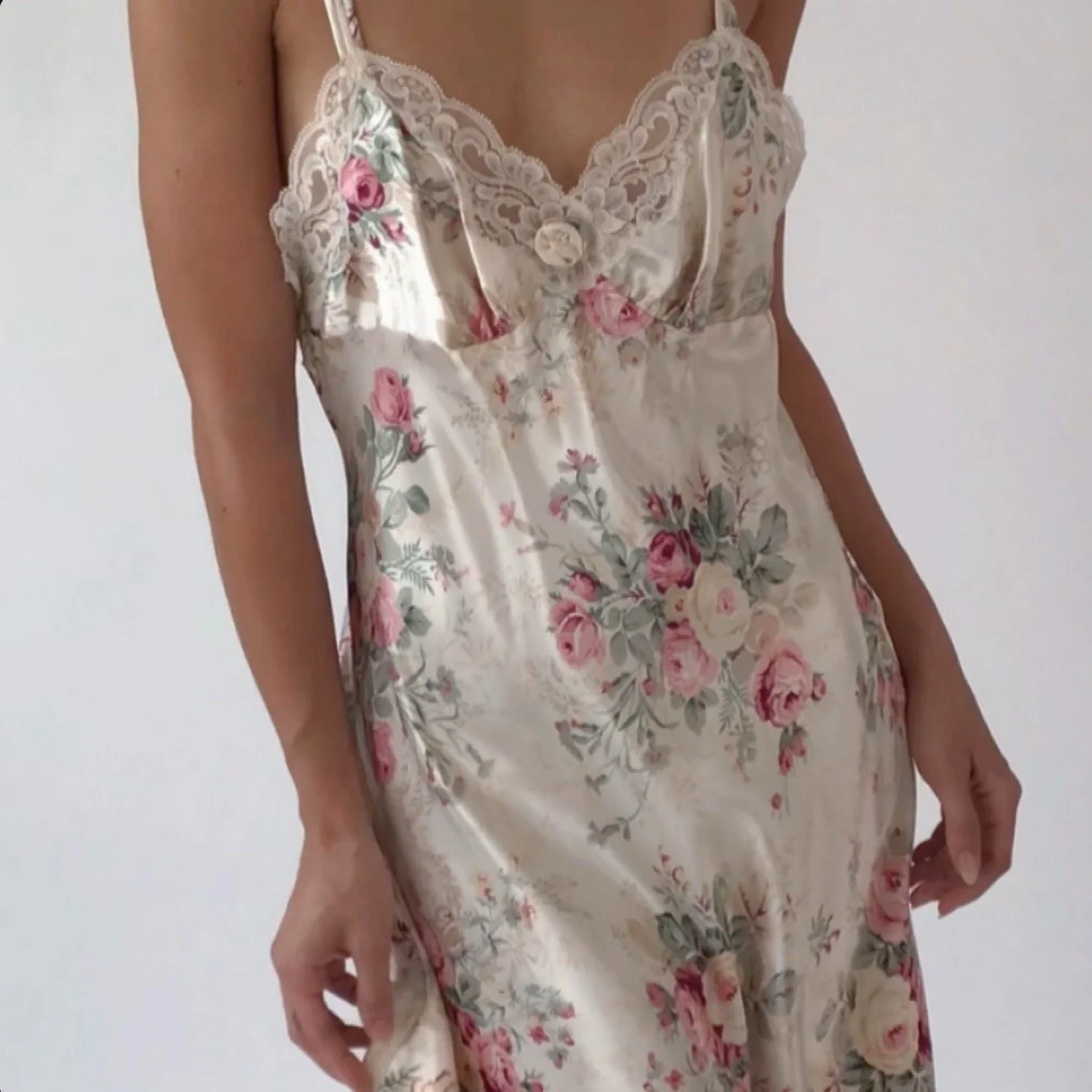 Vintage Christian Dior Floral Lace Satin Lounge Dress