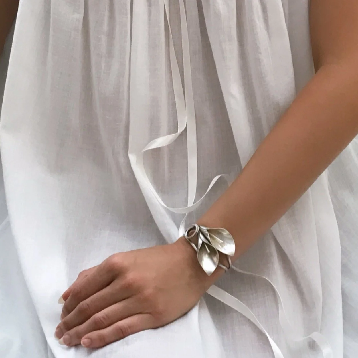 Vintage Sterling Silver Large Calla Lily Cuff Bracelet