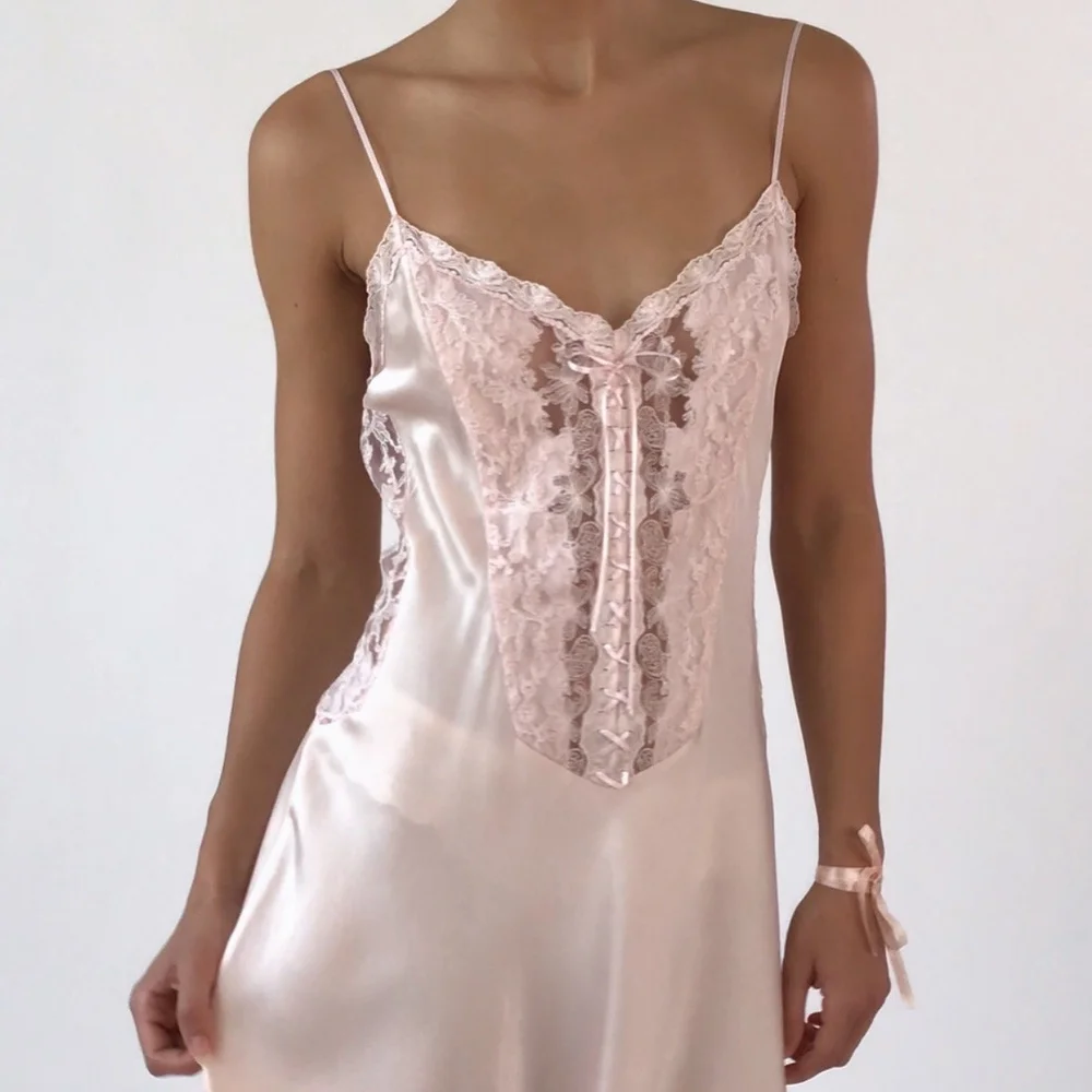 Vintage RALPH LAUREN Blush Pink Silk Corset Dress  Esmes Drawer Too