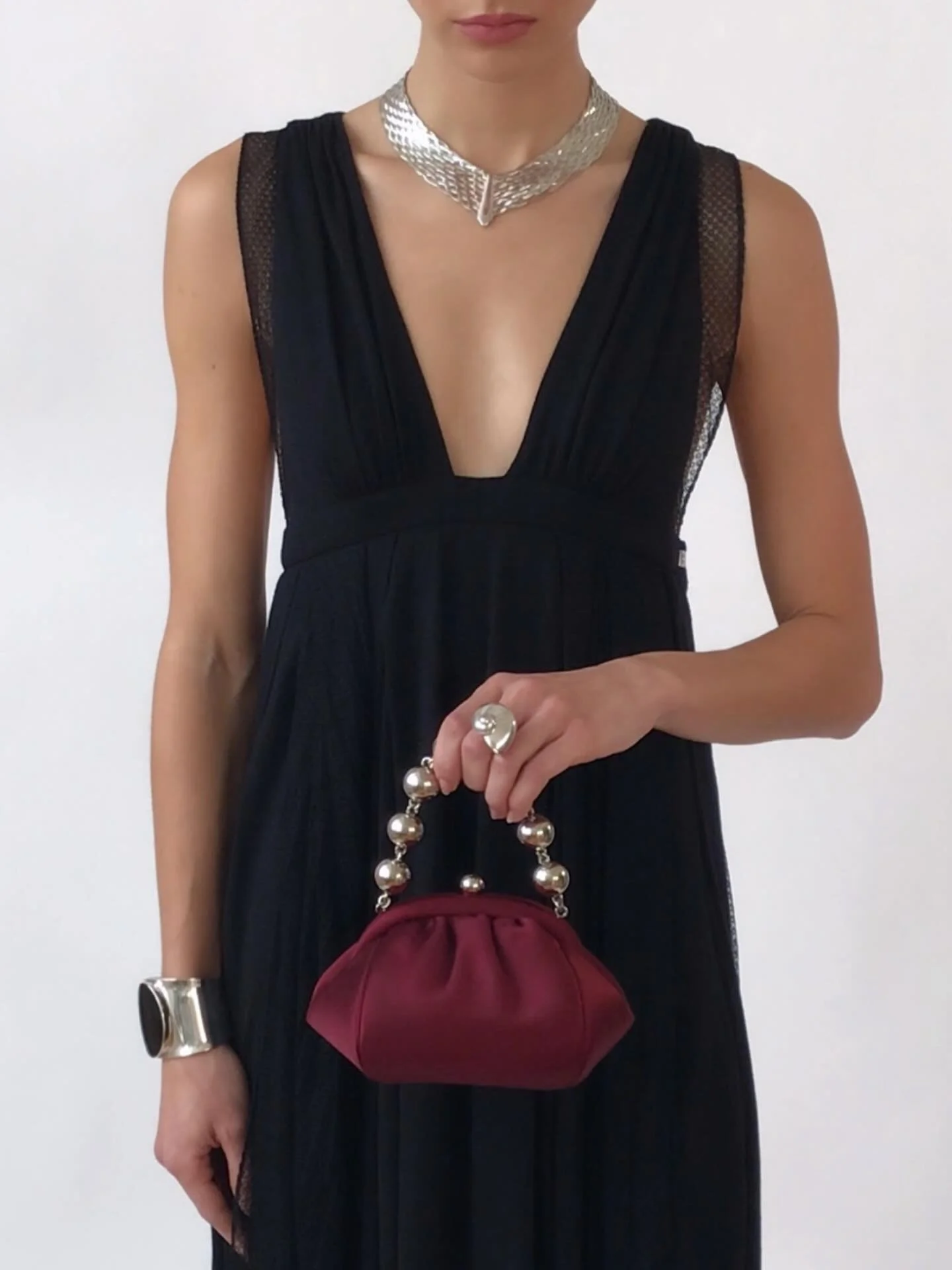 Available Online! 🫧 Beautiful, Tiffany &amp; Co. Bracelet Bag in Burgundy and Black, Paco Rabanne Cashmere Dress, Sterling Silver Onyx Cuff and Sterling Nautilus Shell Ring. Available Now! 🫧 Remember to Visit the Menu Online to See All Available It