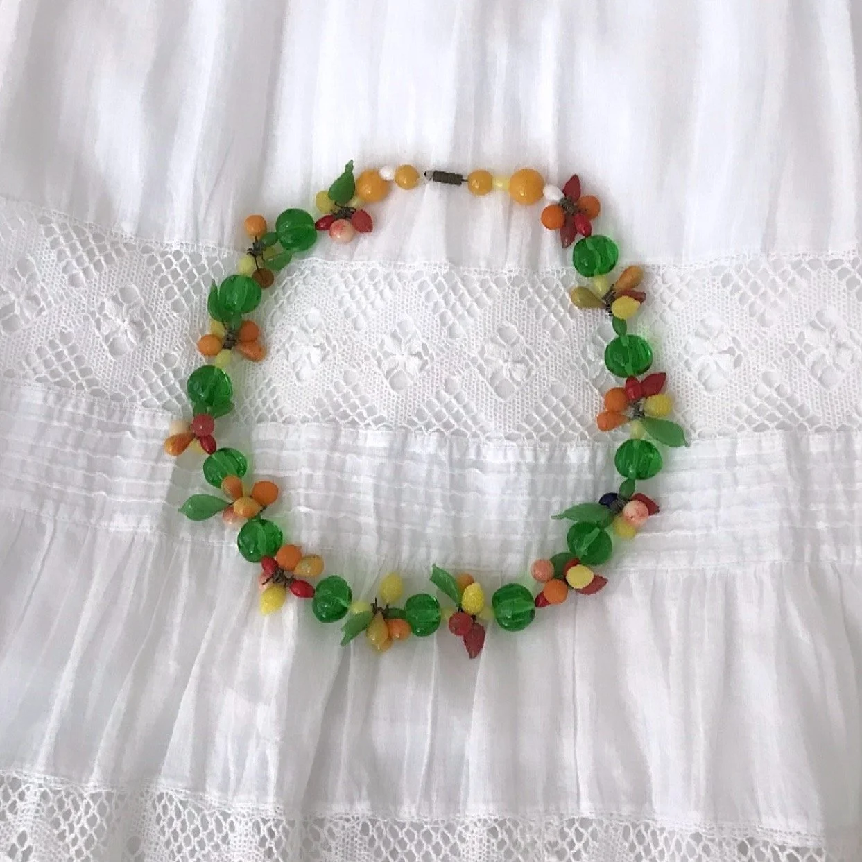 Vintage VENETIAN GLASS Fruit and Leaf Collar Necklace RARE