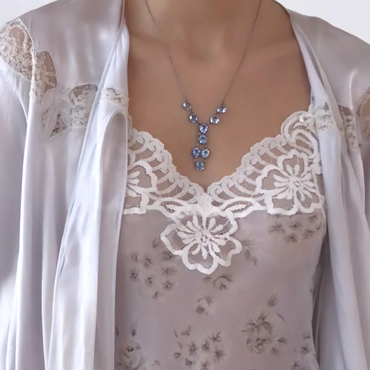 Vintage Art Deco Sky Blue Crystal Sterling Necklace