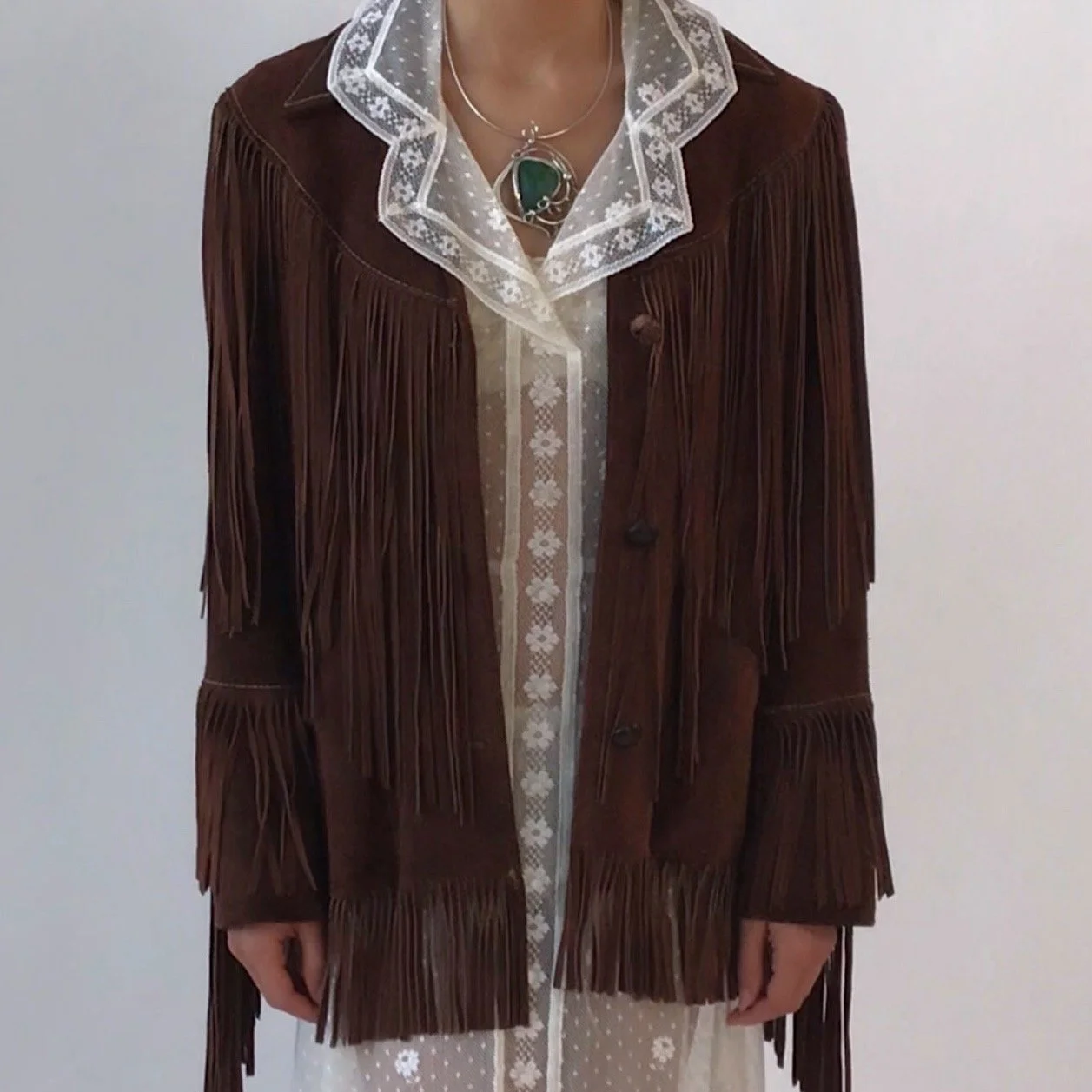 Vintage Chocolate Suede Leather LONG FRINGE Jacket