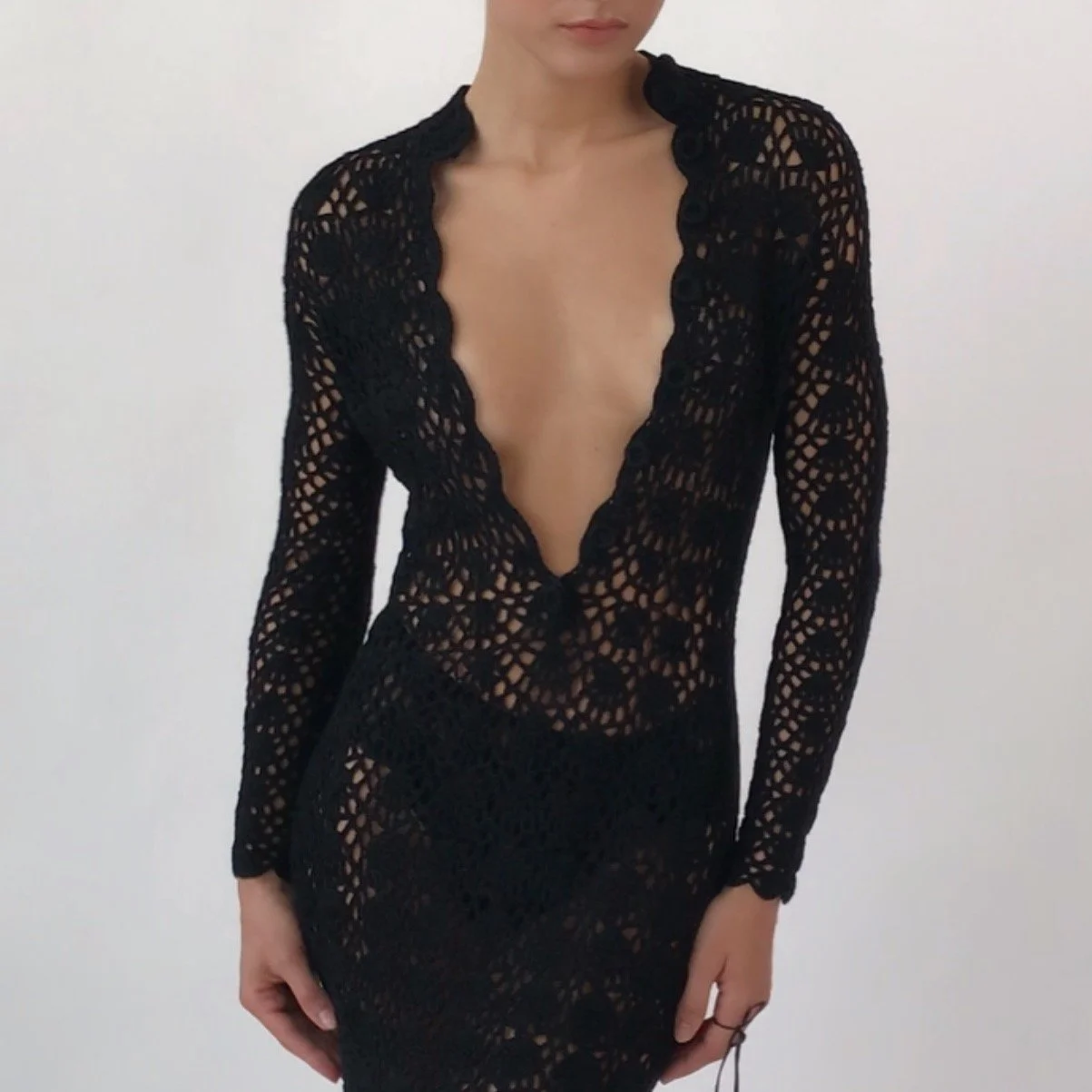 Vintage 1970's Black Crochet Silhouette Dress