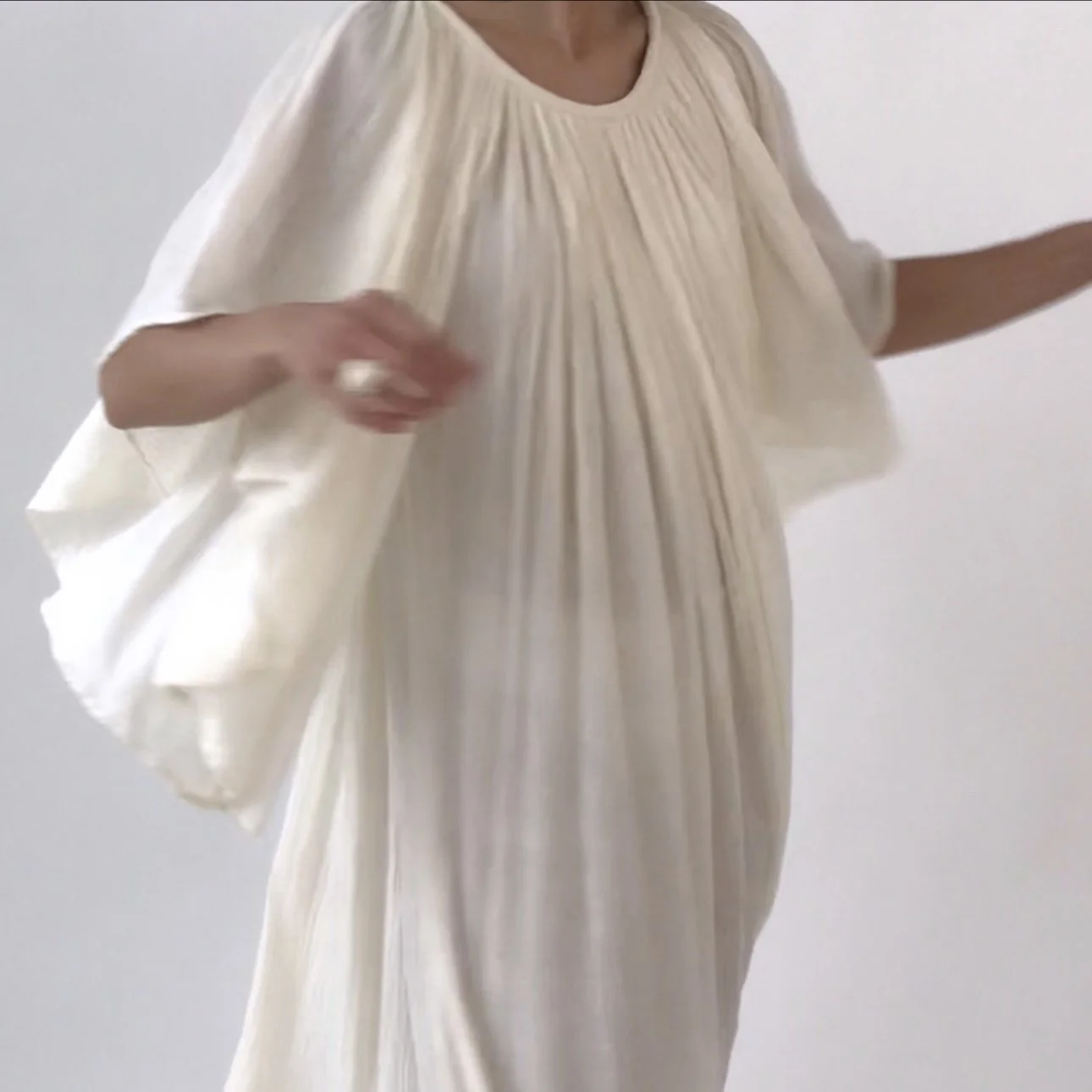 Vintage 1970's Ivory Cotton Gauze Winged Sleeve Dress RARE