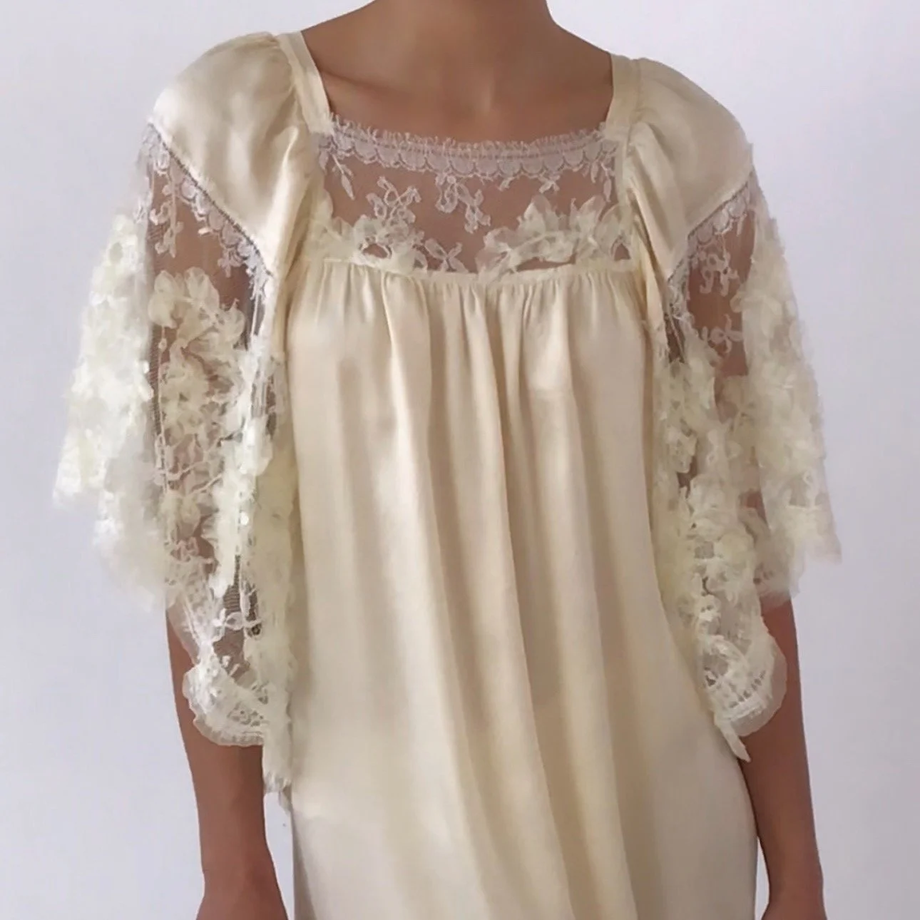 Vintage 1980's LEMON CREAM Silk Lace Dress RARE