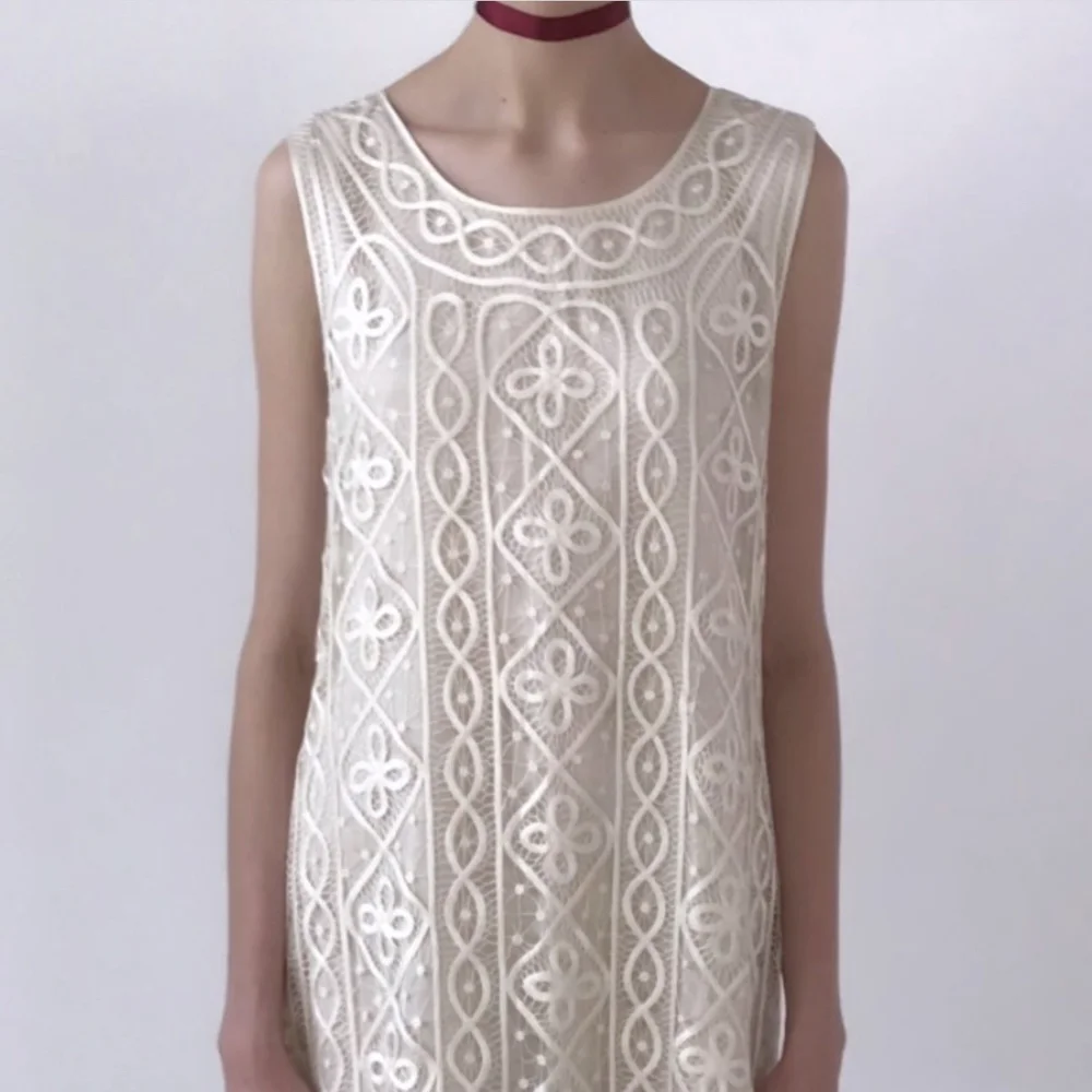 vintage ivory lace dress Autumn Bloom Vintage Ivory Woven Lace Mini Dress Vintage Ivory / L