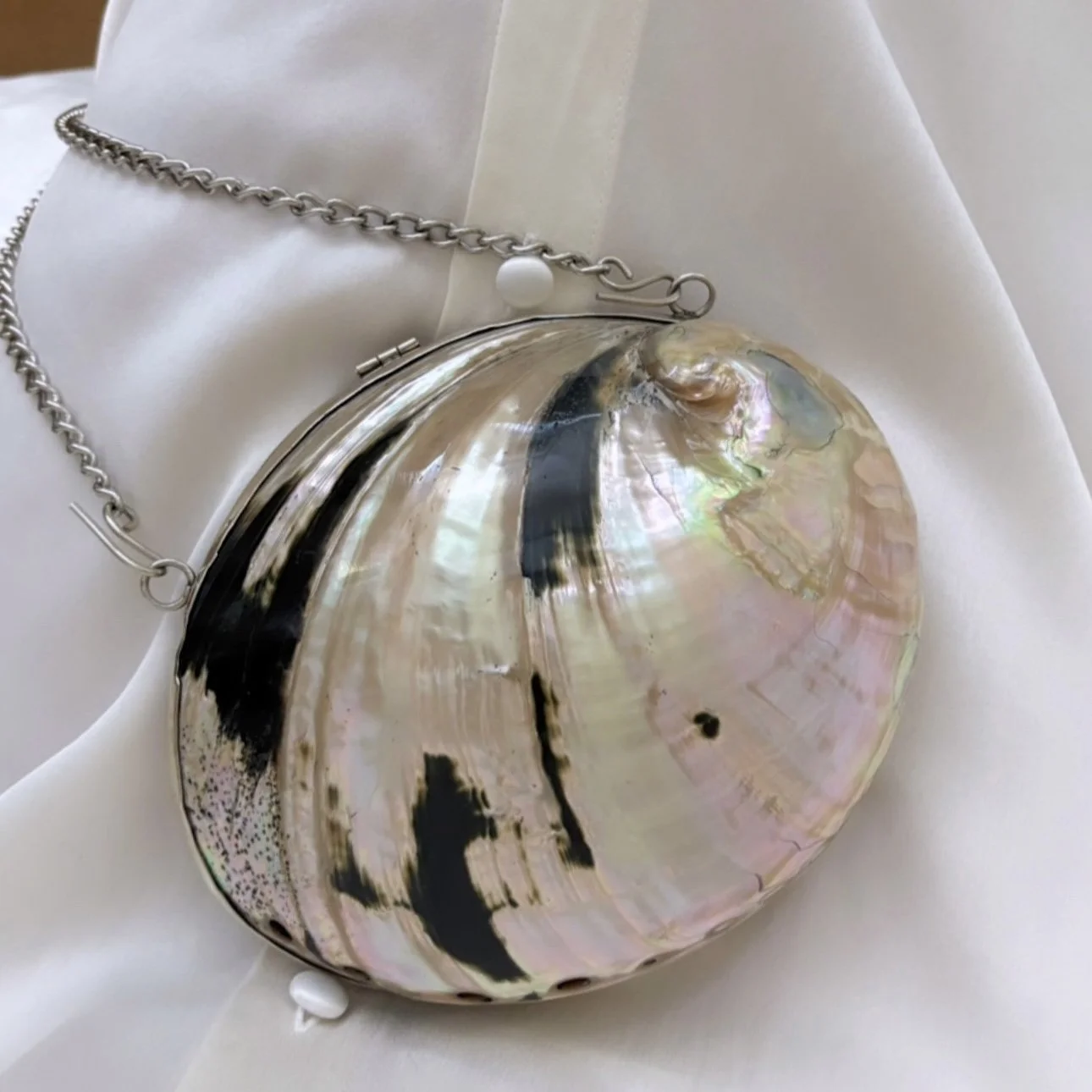 Vintage NATURAL ABALONE SHELL Silver-Tone Purse