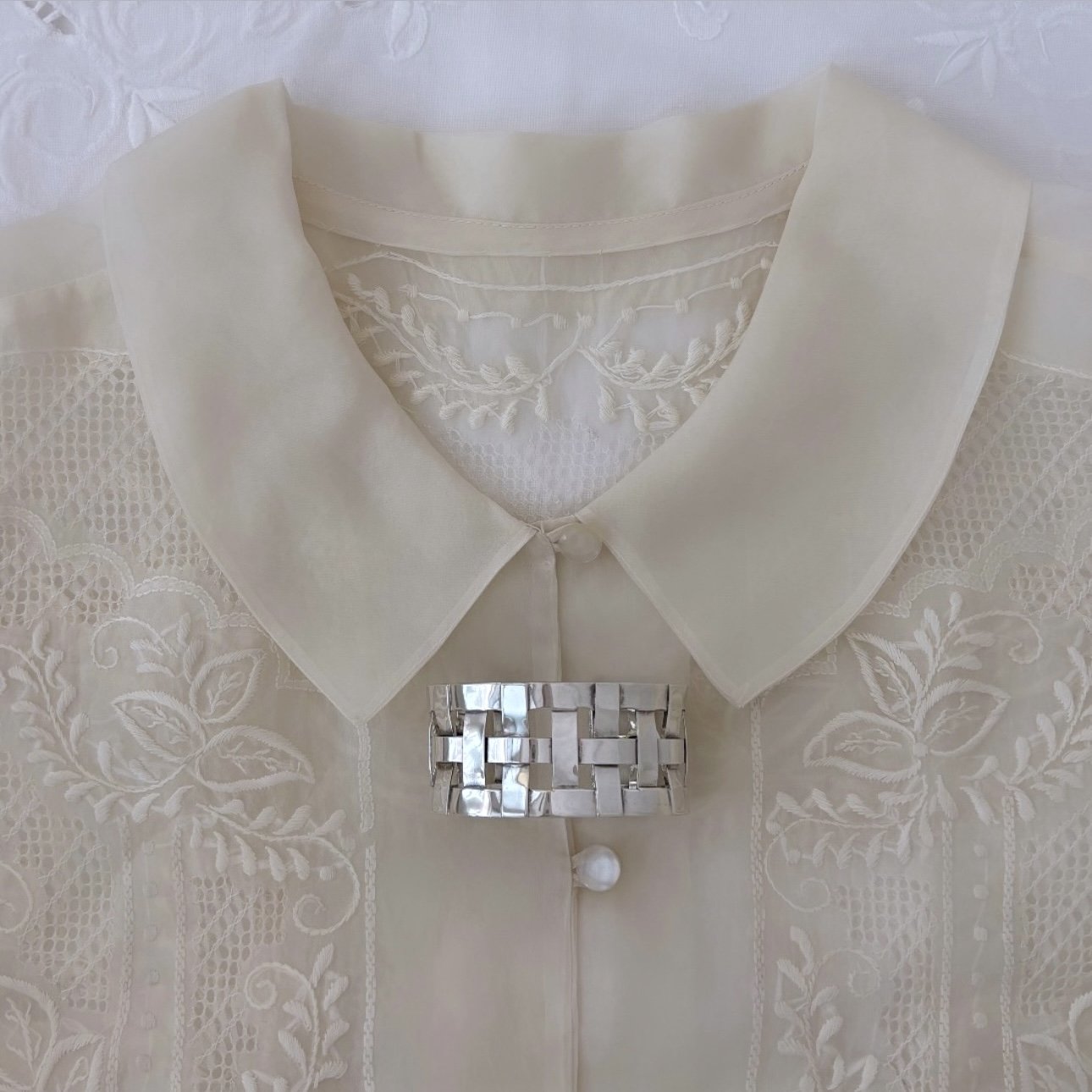 Vintage Modern Sterling Silver Woven Cuff Bracelet