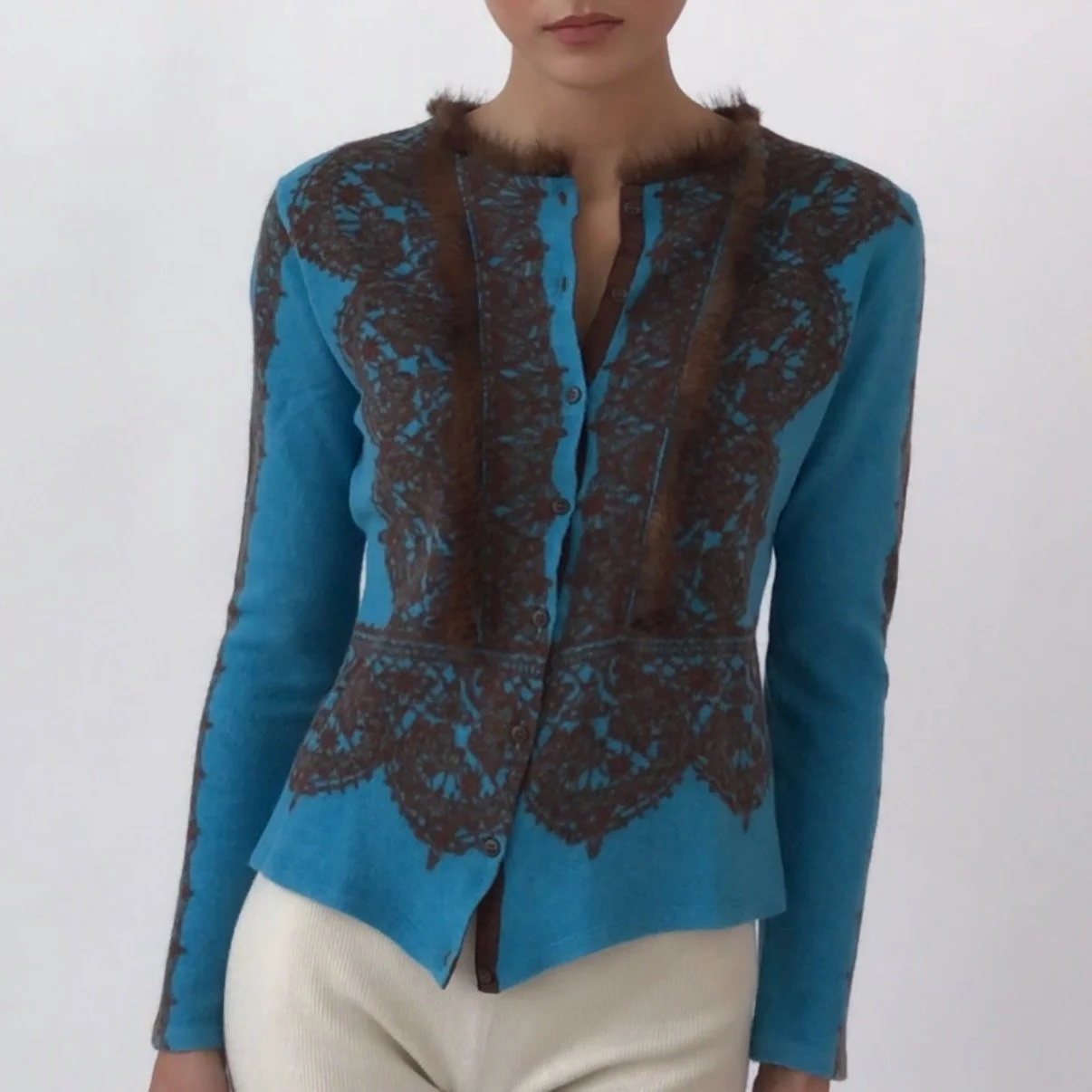 Vintage BLUMARINE Lace Print Cardigan Knit Top