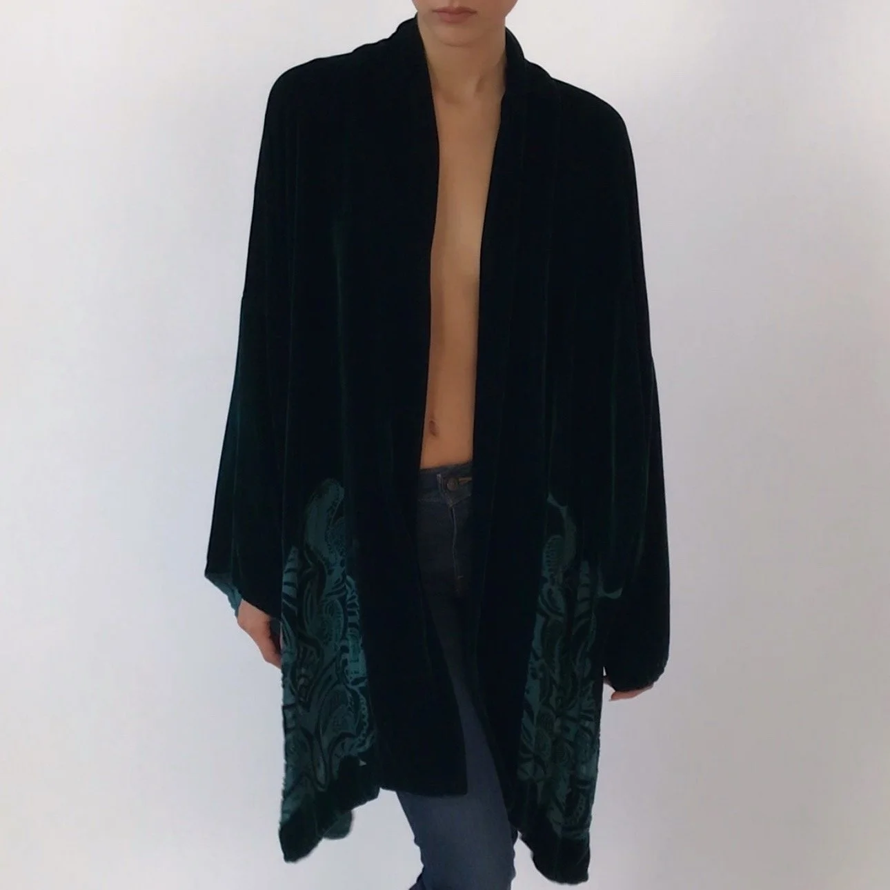 Vintage CHARLES & PATRICIA LESTER Dark Teal Silk Faconné Velvet Jacket