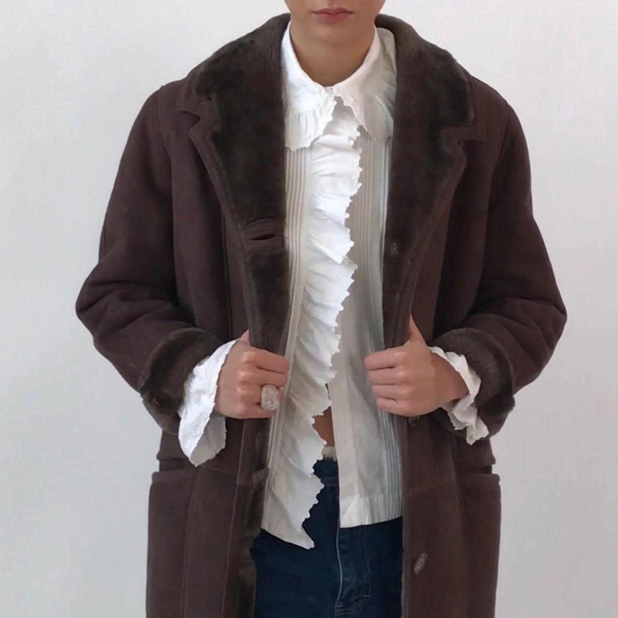 Vintage 1960's ABERCROMBIE & FITCH Espresso Brown Faux Suede Shearling Coat