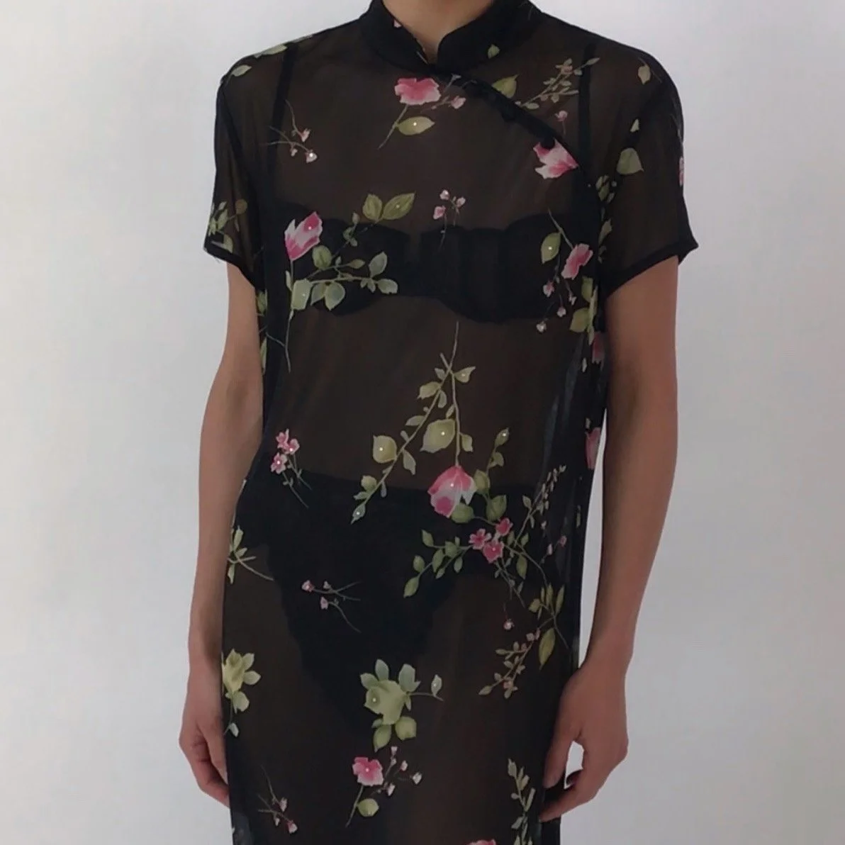 Vintage 1990's Black Sheer Floral Dress