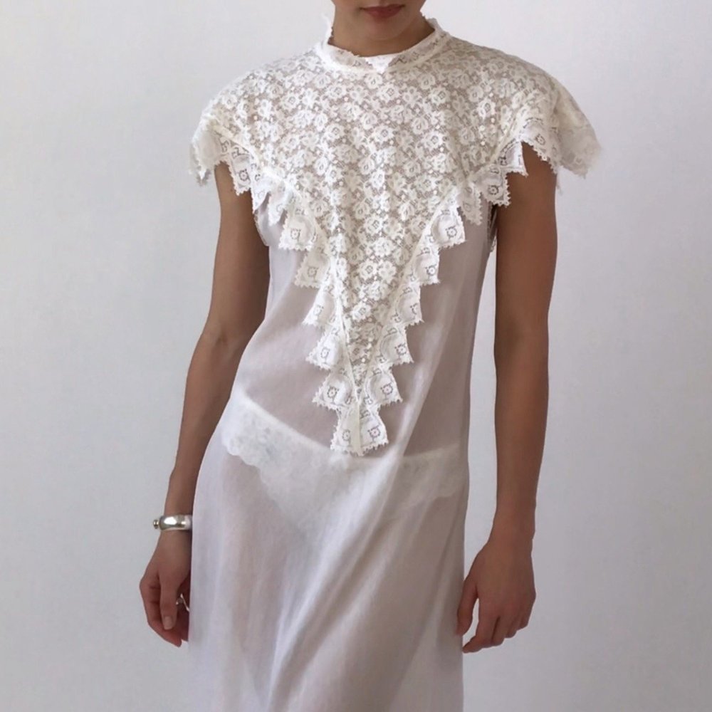 knee length dresses for ladies Almost Vintage Lace Detail Washed Cotton Dress  Subtle Luxury