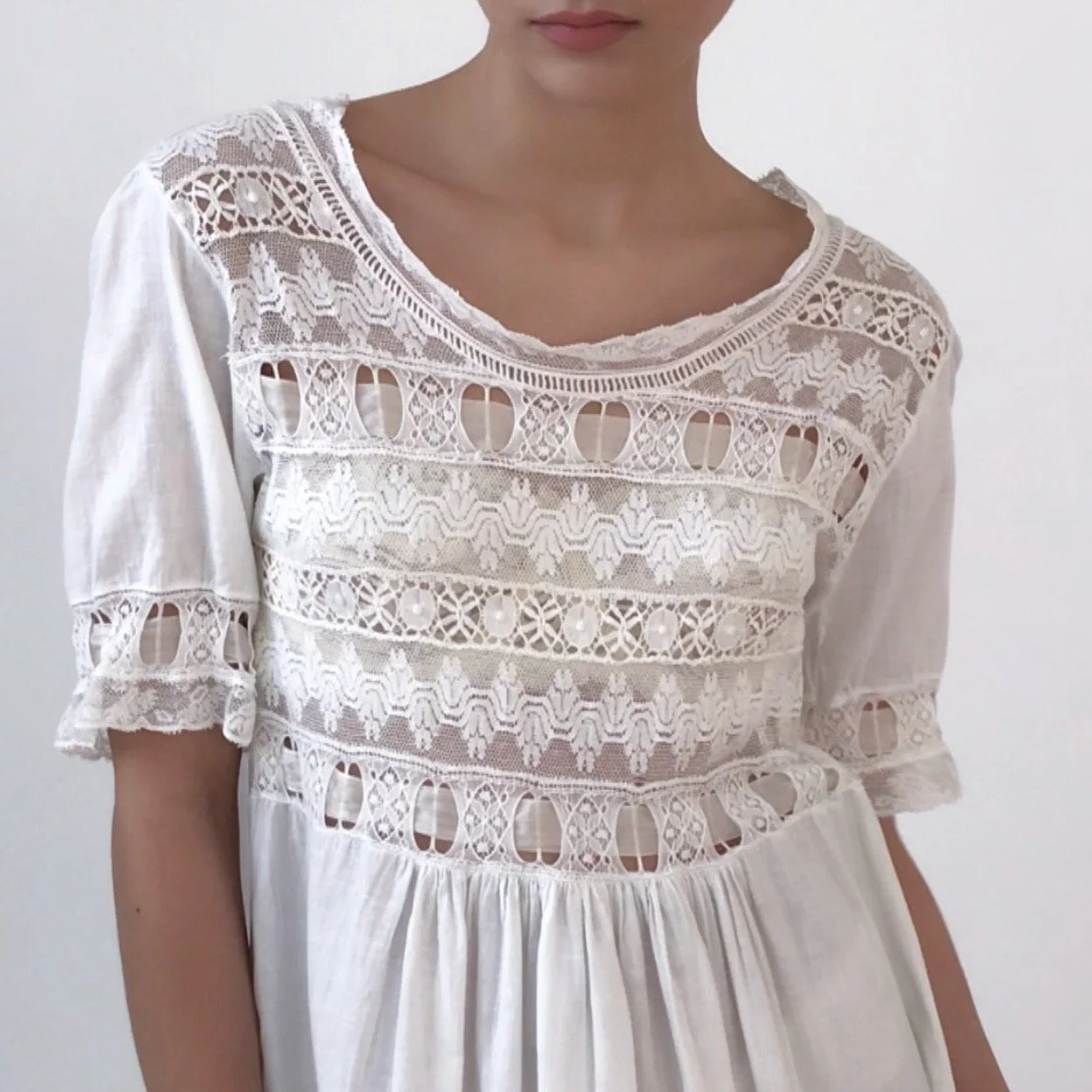 Antique White Cotton Lace Lounge Dress