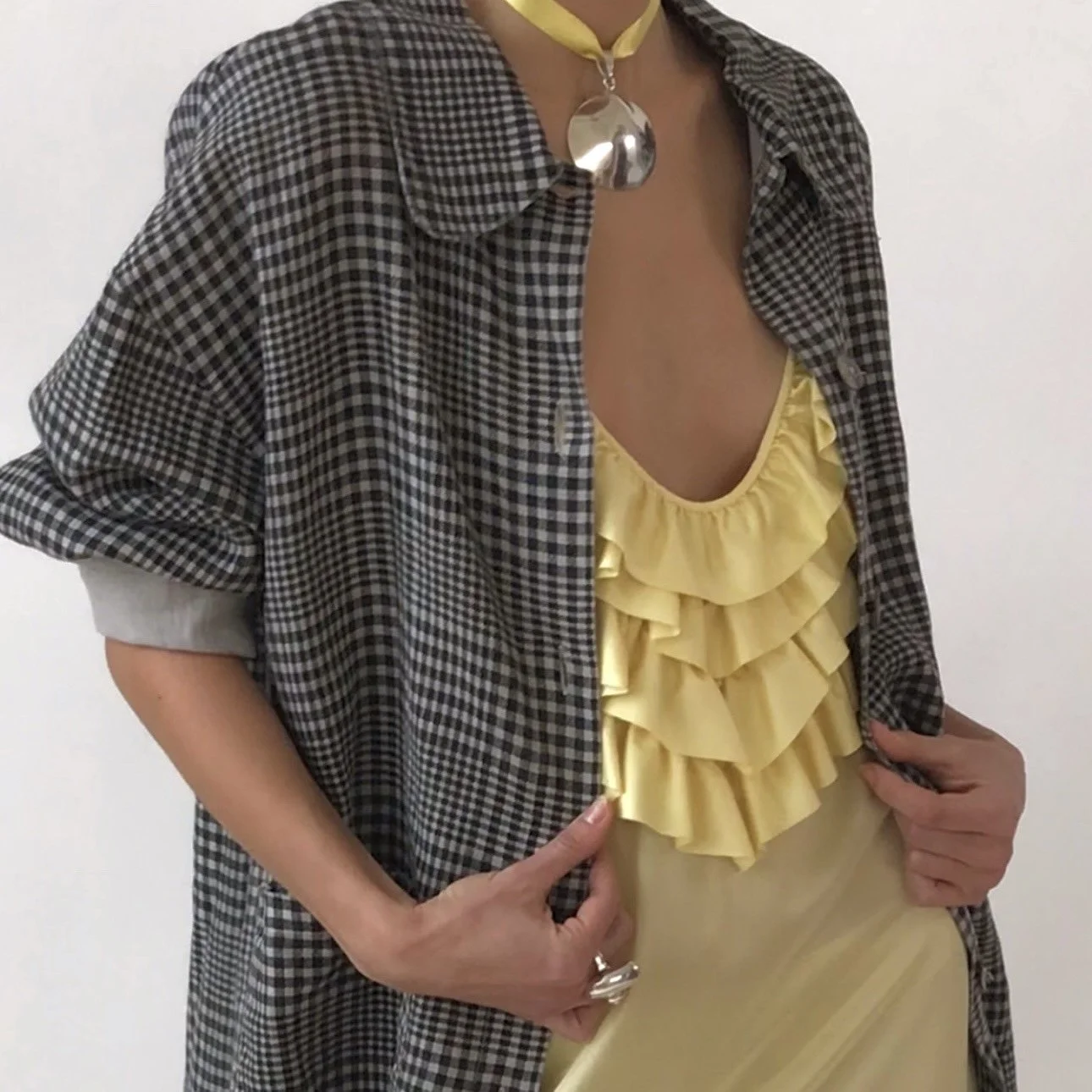 Vintage Black and White Check Linen Chore Coat