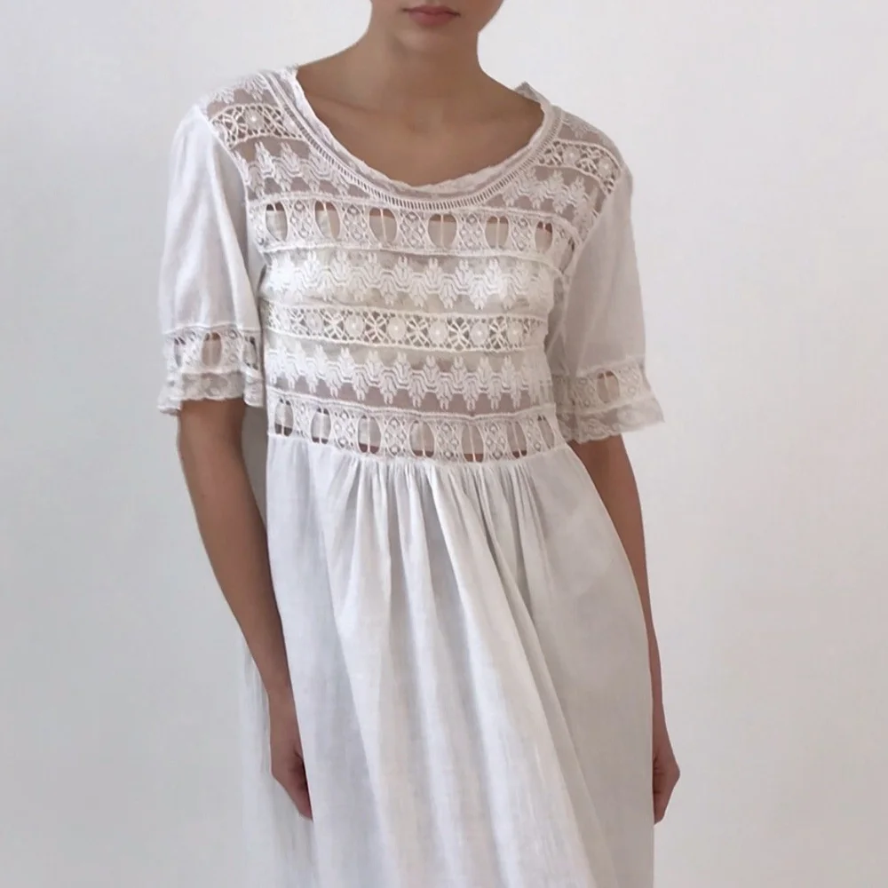 Antique White Cotton Lace Lounge Dress  Esmes Drawer Too