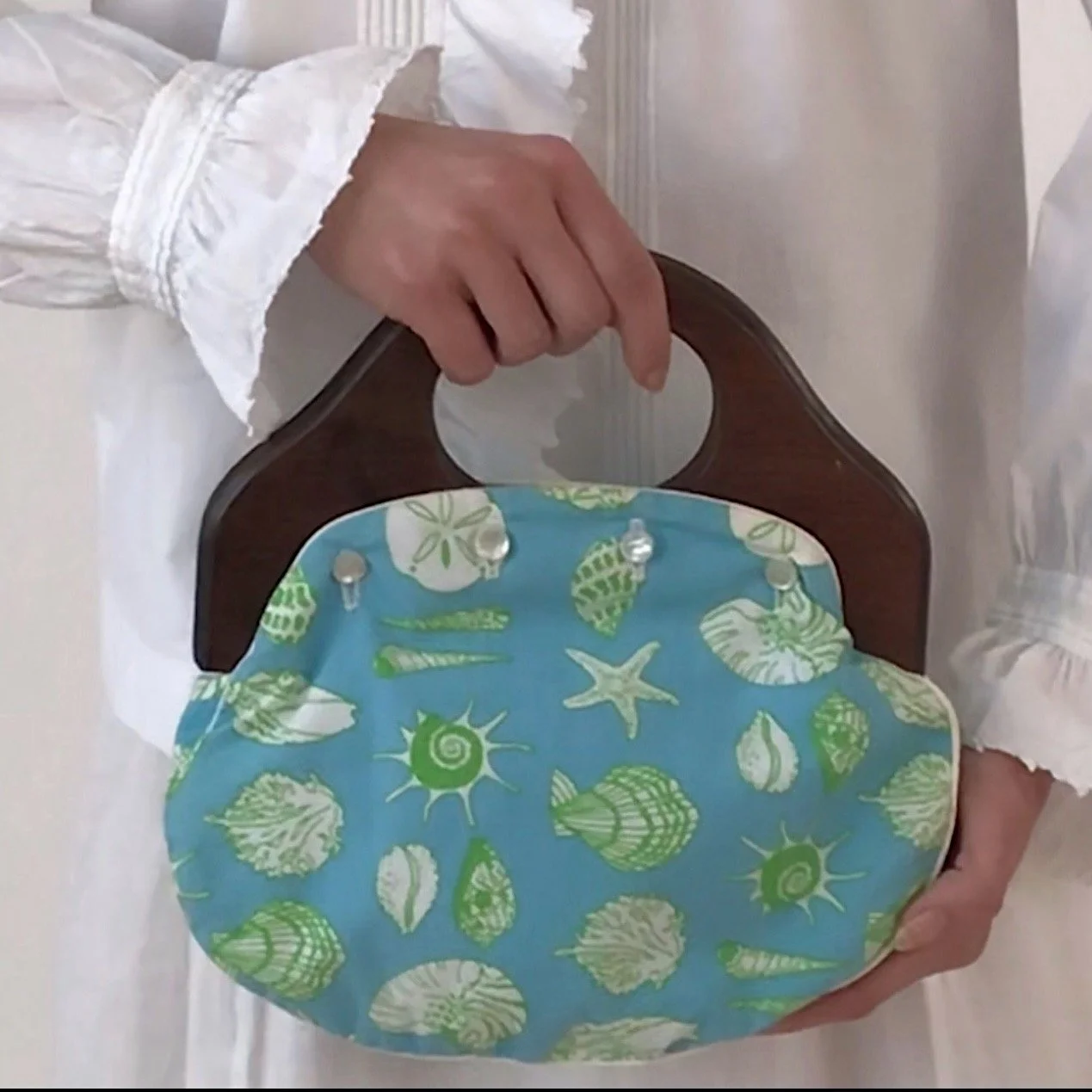 Vintage 80's  Blue SEASHELLS Cotton Bermuda Bag