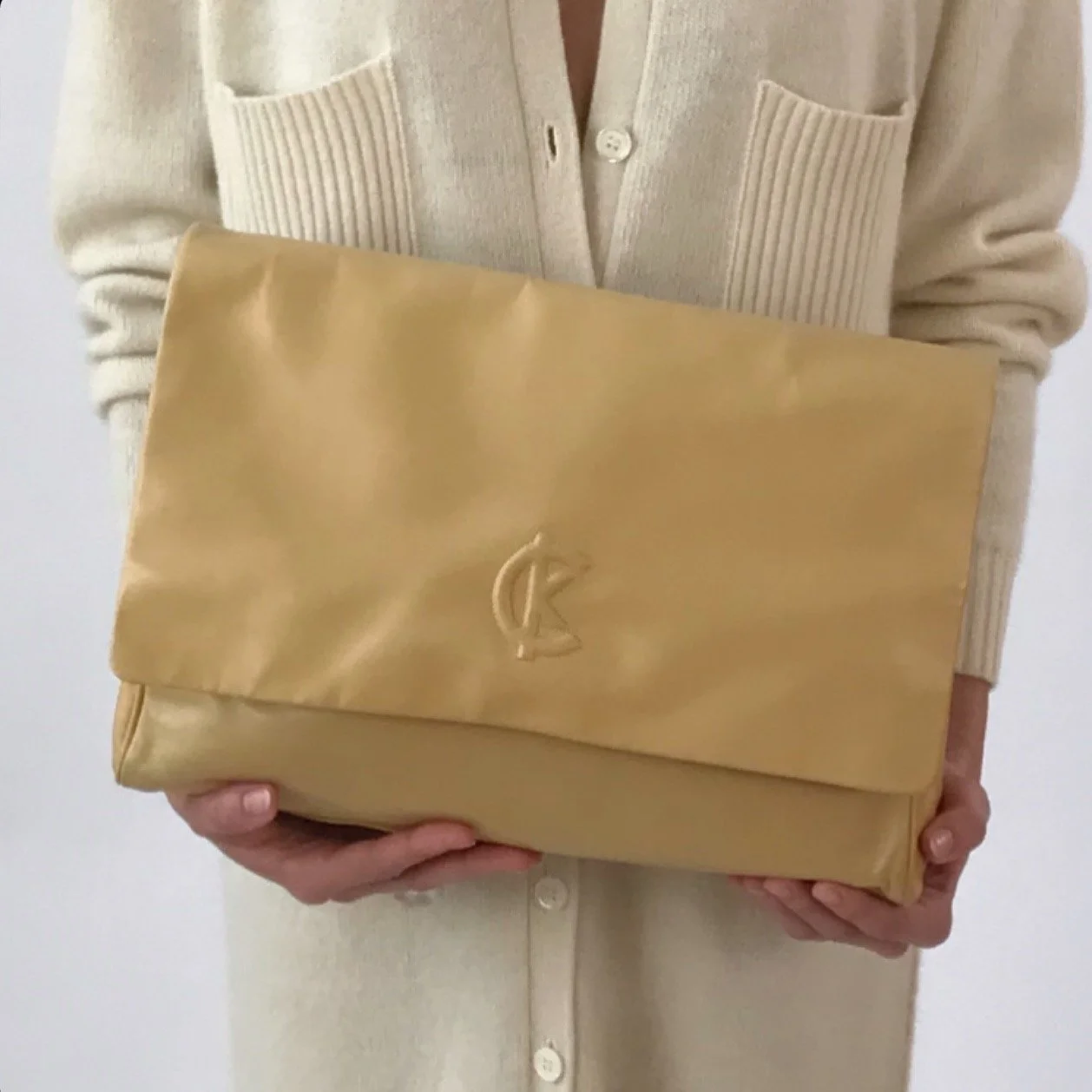 Vintage CALVIN KLEIN Butter Yellow Leather Clutch Purse