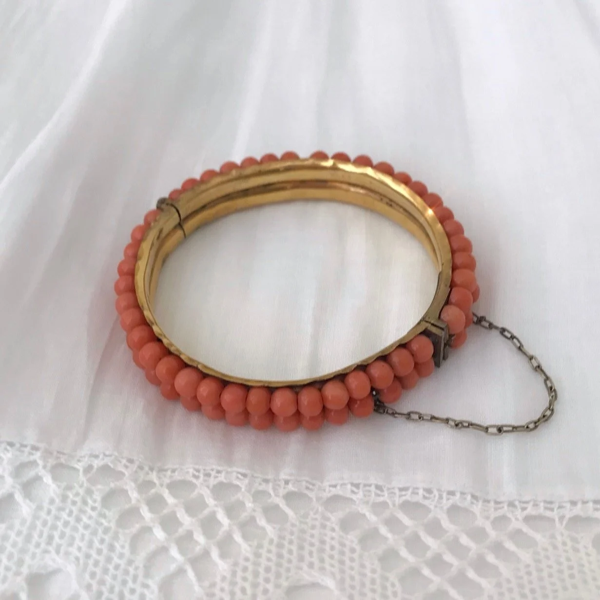 Antique Natural Salmon Coral Bead Bracelet