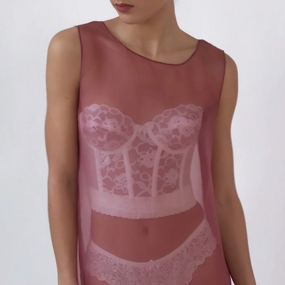 Vintage Garnet Red Sheer Silk Organza Dress