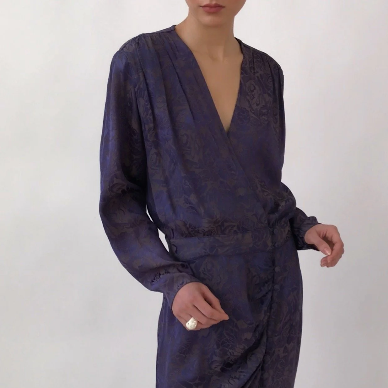 Vintage 80's Eggplant Floral Brocade Silhouette Dress