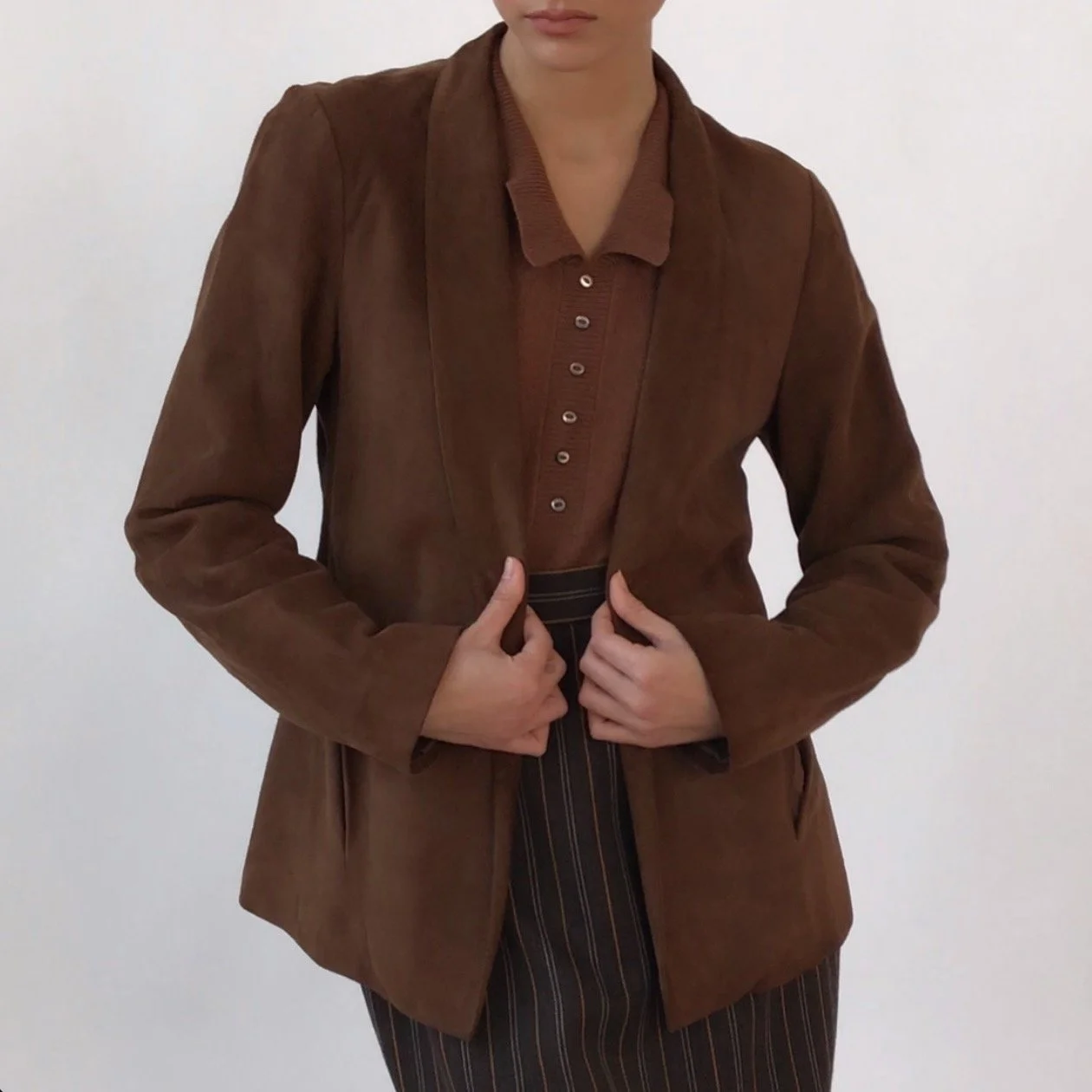 Vintage Chocolate Brown Suede Fitted Jacket