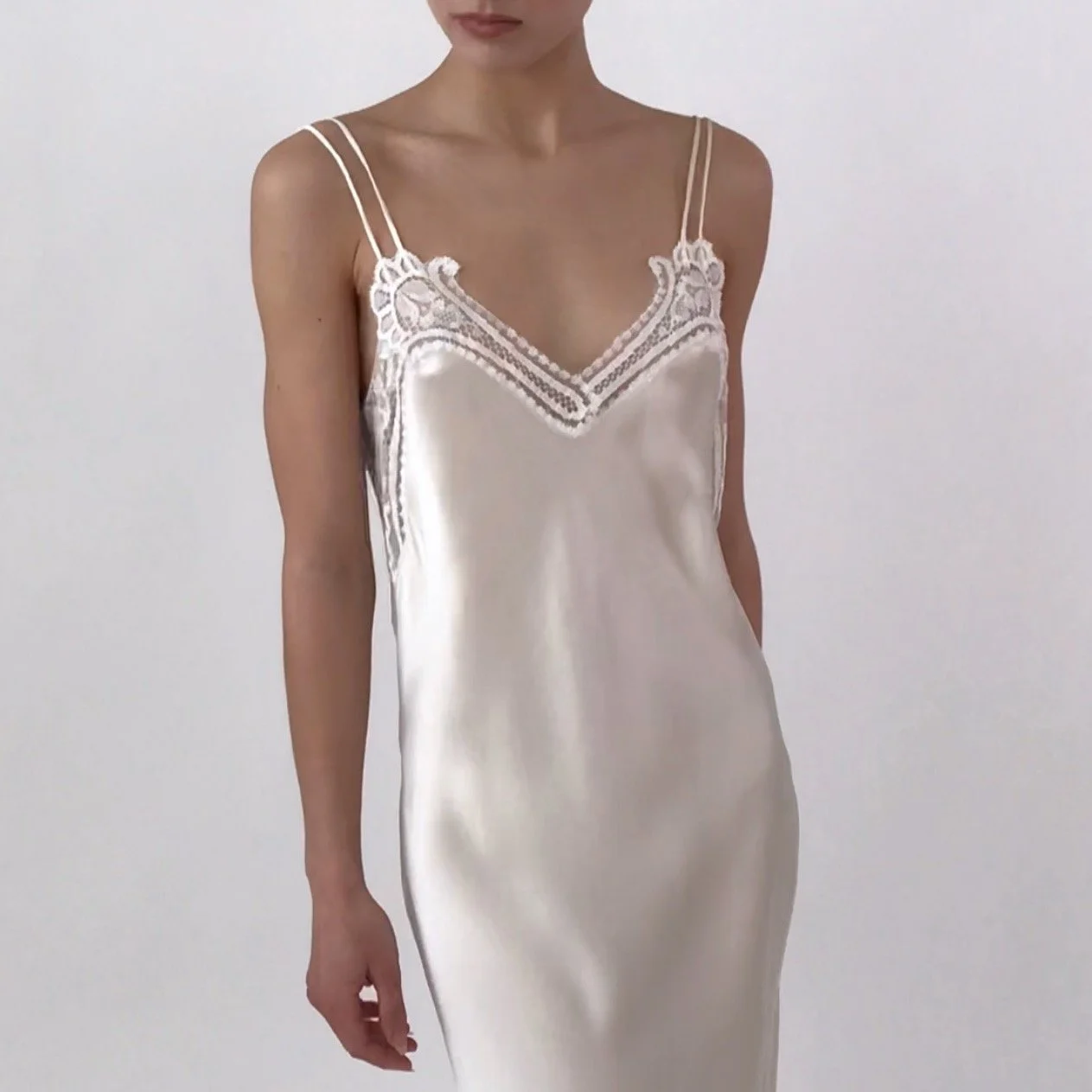 Vintage Ivory Silk Lace Slip Dress