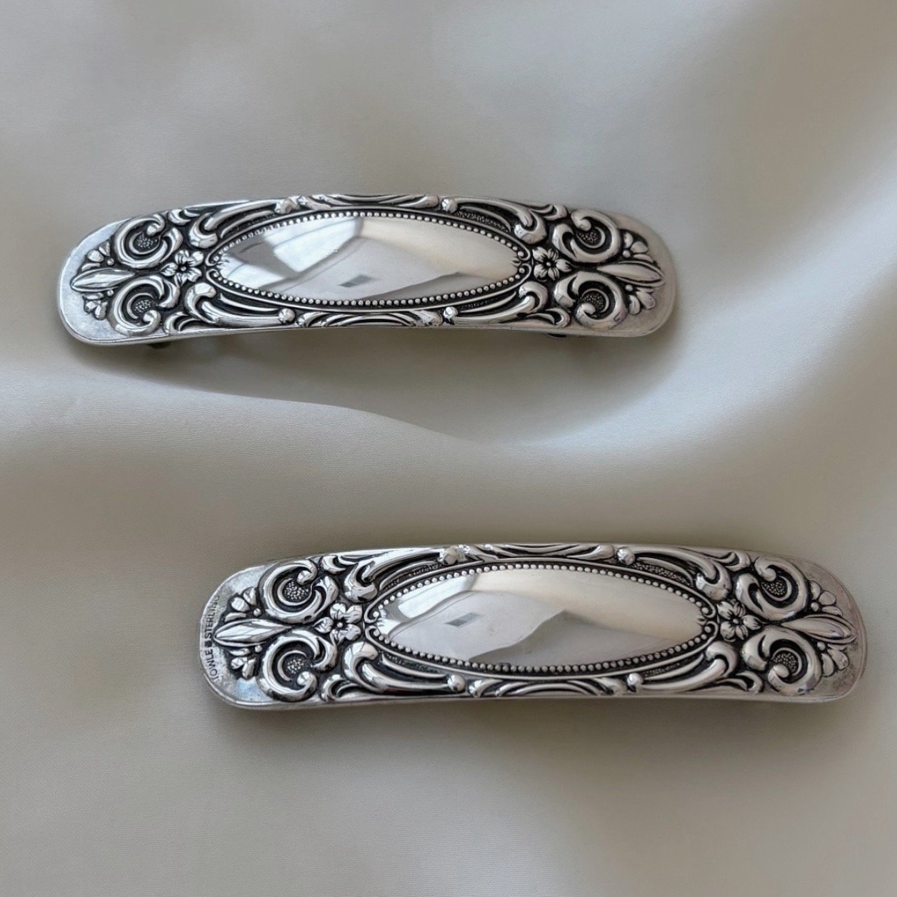 Vintage Floral Repoussé Sterling Silver Barrette