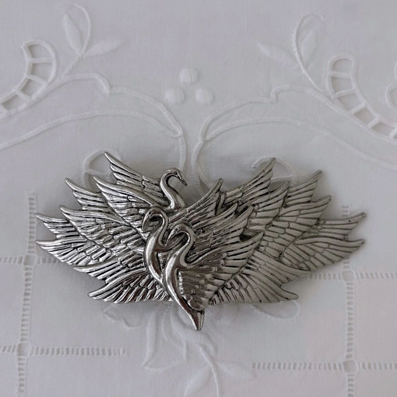 Vintage Silver Tone SWAN Barrette