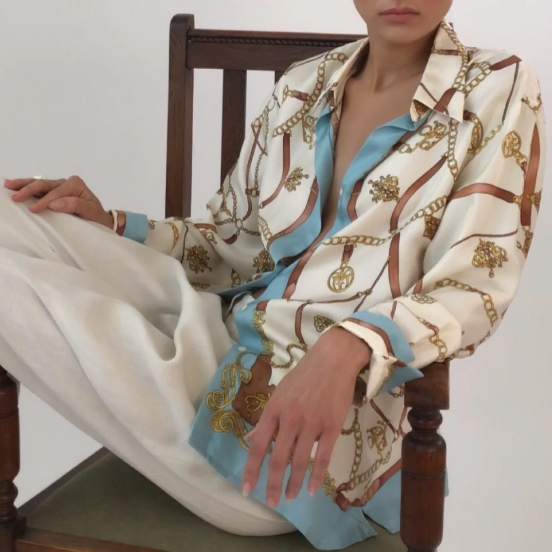 Vintage BAROQUE Style Silk  Button Up Shirt