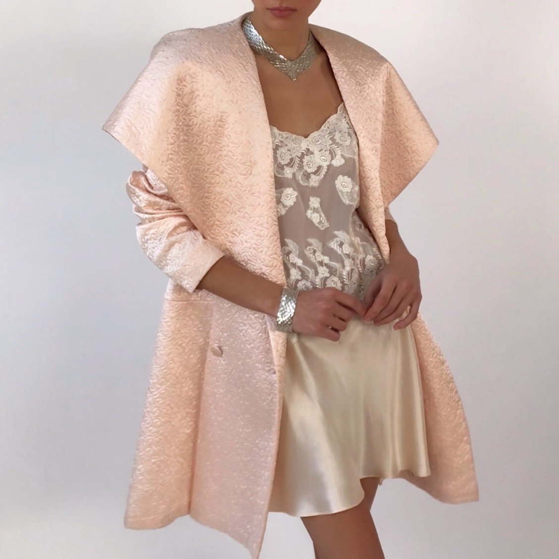 Vintage FRENCH Quilted Blush Silk Coat RARE