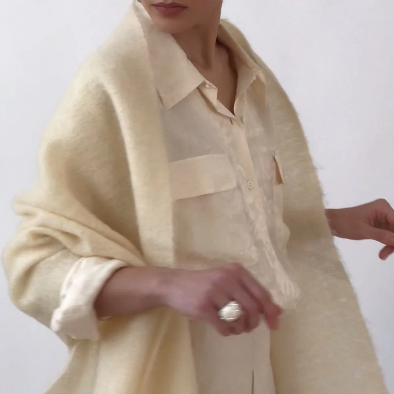 Vintage Ivory Mohair Knit Shawl