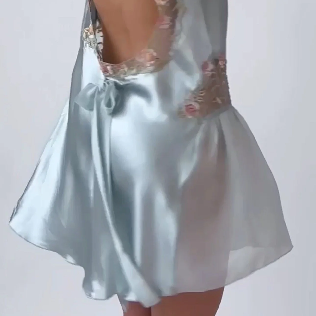 Vintage Floral Blue Silk Open Back Dress VERY RARE