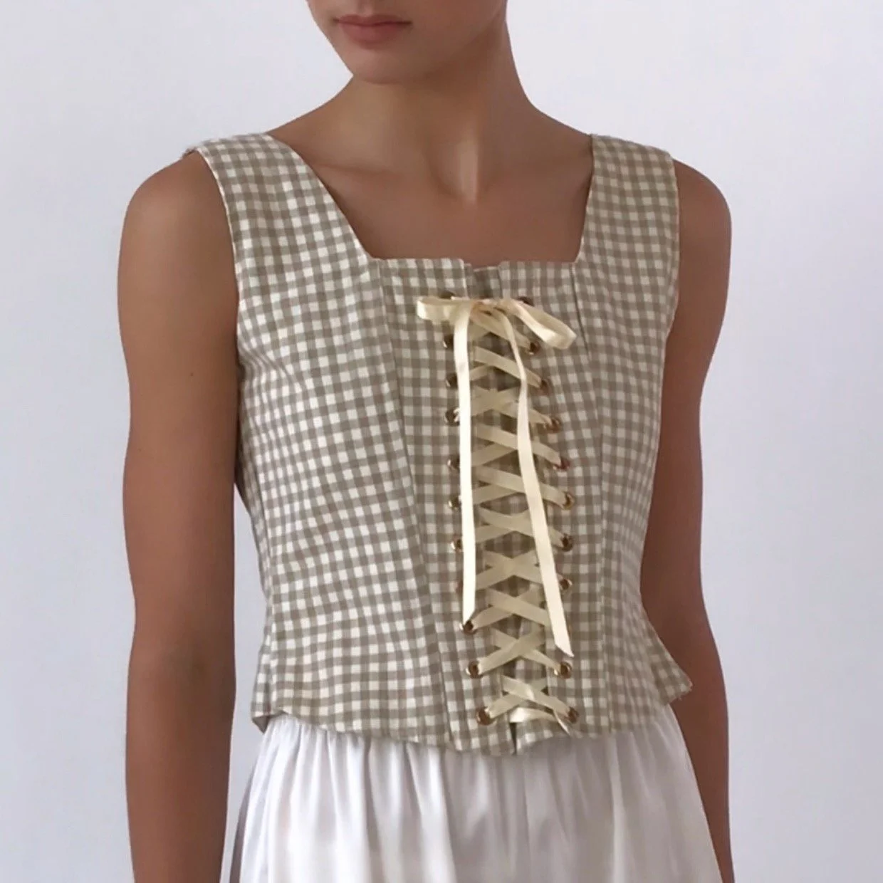 Vintage GINGHAM Lace-Up Corset Top