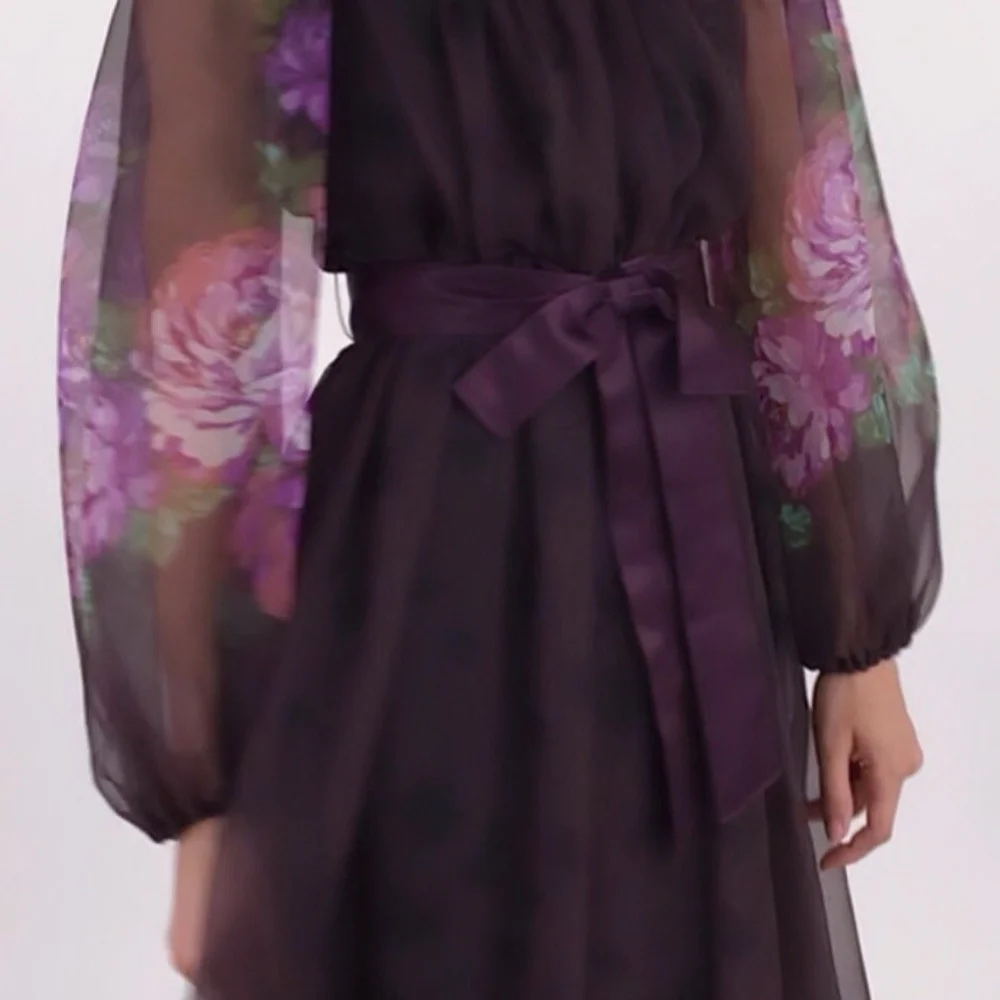 sachin and babi light blue dress Berylove Women Grape Chiffon Mother of The Bride Dress A Line V-Neck Short Sleeve Long Wedding Guest Dress with 3D Flowers, Grape / US24W main image 0
