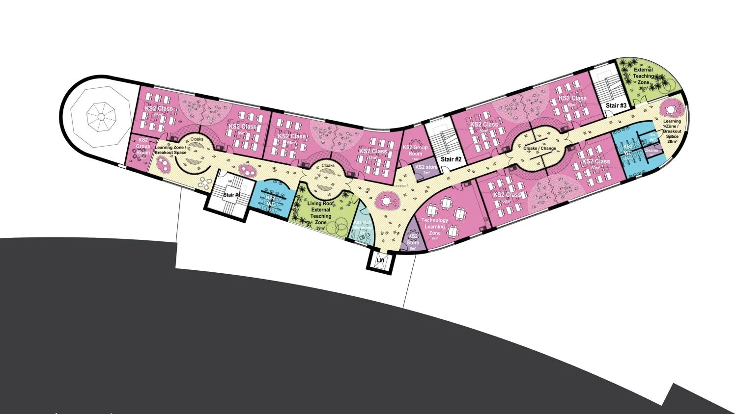 Floor Plan - a distinctive boomerang shaped footprint