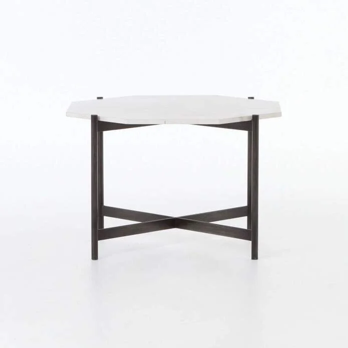 Hammered Metal and Polished Marble Table