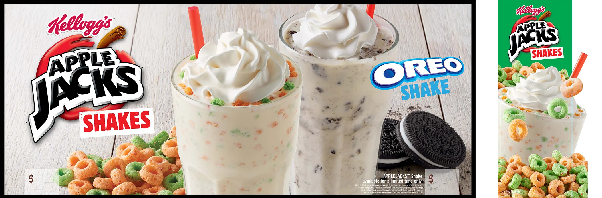  Burger King has several shakes in market and these pieces were to promote Apple Jacks shake. It was important to keep the brand integrity not just for Burger King but Oreo and Kellogg’s as well. I directed the photo shoot for this kit.  
