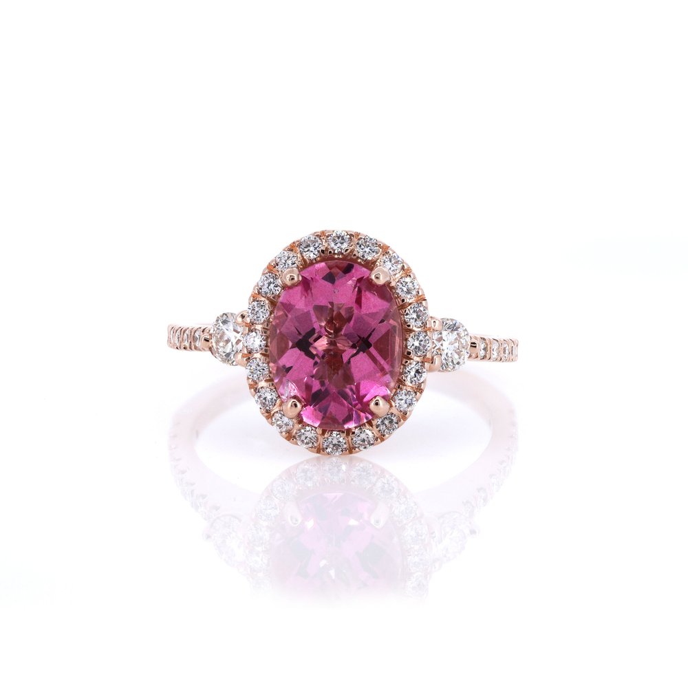 0.76 CTW 14k Rose Gold Ring – Natural Diamonds & Pink Topaz