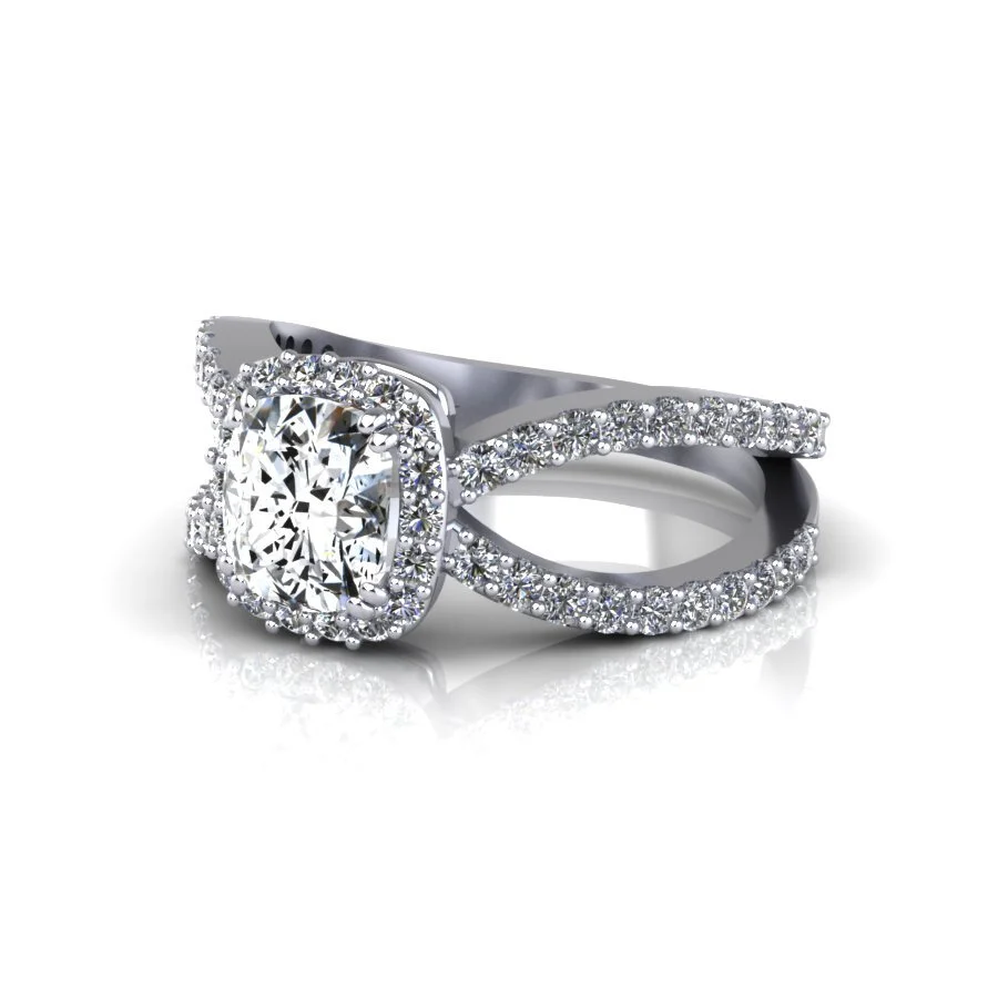 Cushion Halo Split Shank Engagement Ring
