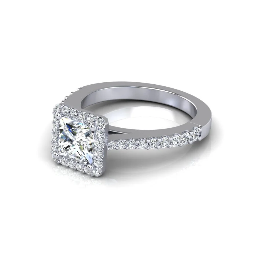Princess Cut Halo Diamond Engagement Ring