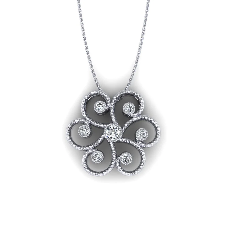 Beaded Swirl Diamond Pendant