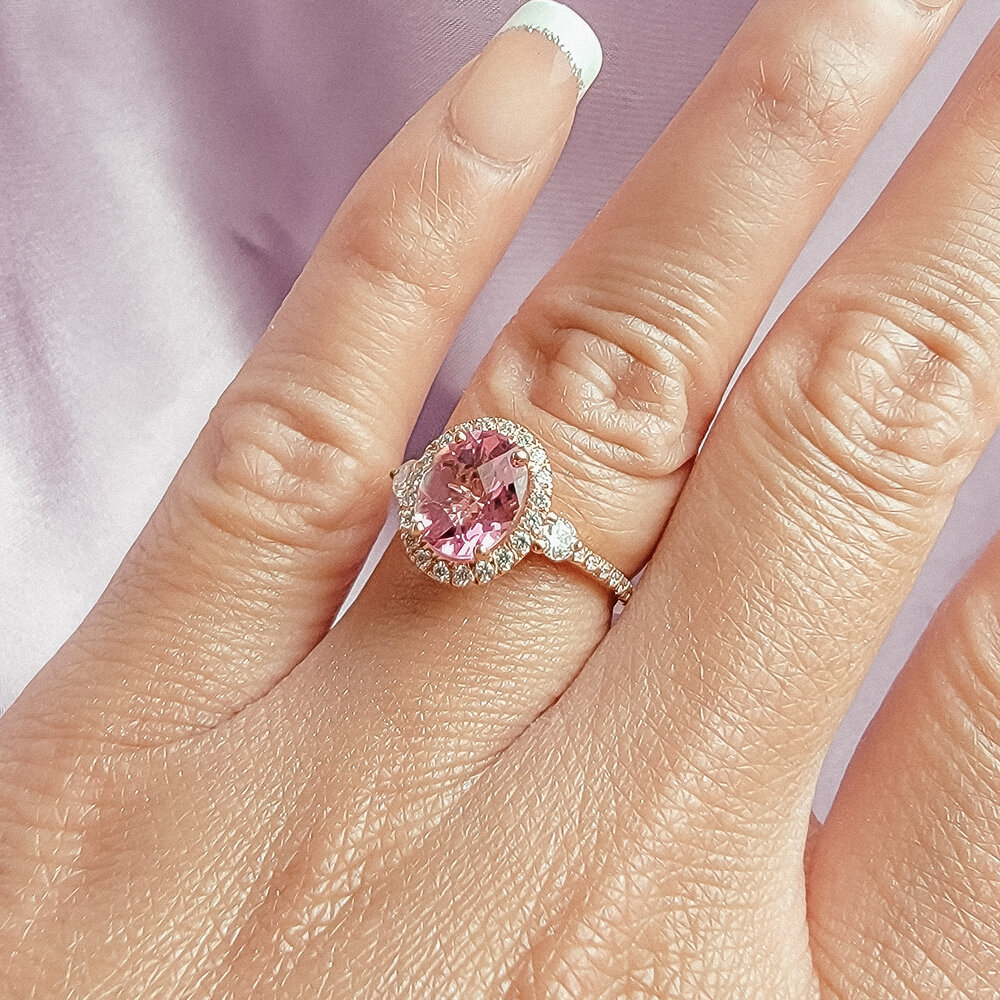 Pink Topaz Rose Gold Halo Ring — Chicago Invisible Setters