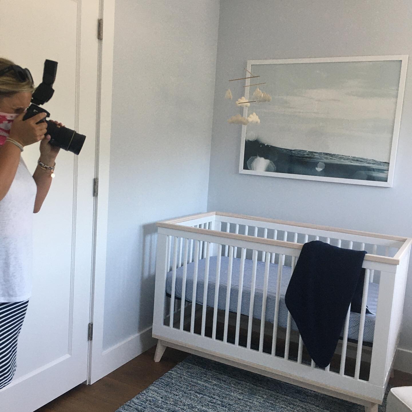Behind the scene shot of @lindseymastersonphotography shooting my latest project, a sweet nursery for baby boy 💙 #miniinteriordesign
