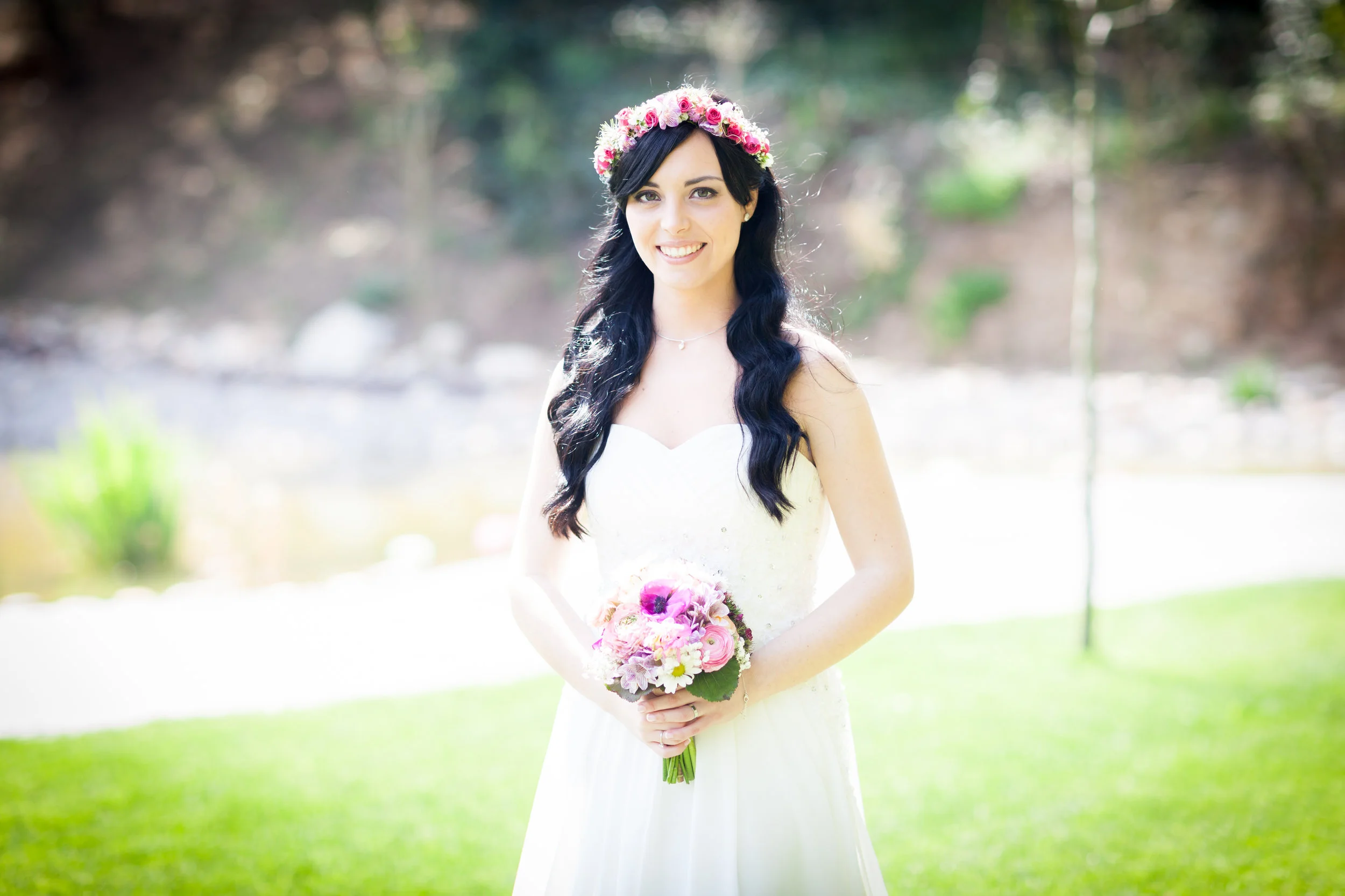 Bride with Flower Crown and Bouquet